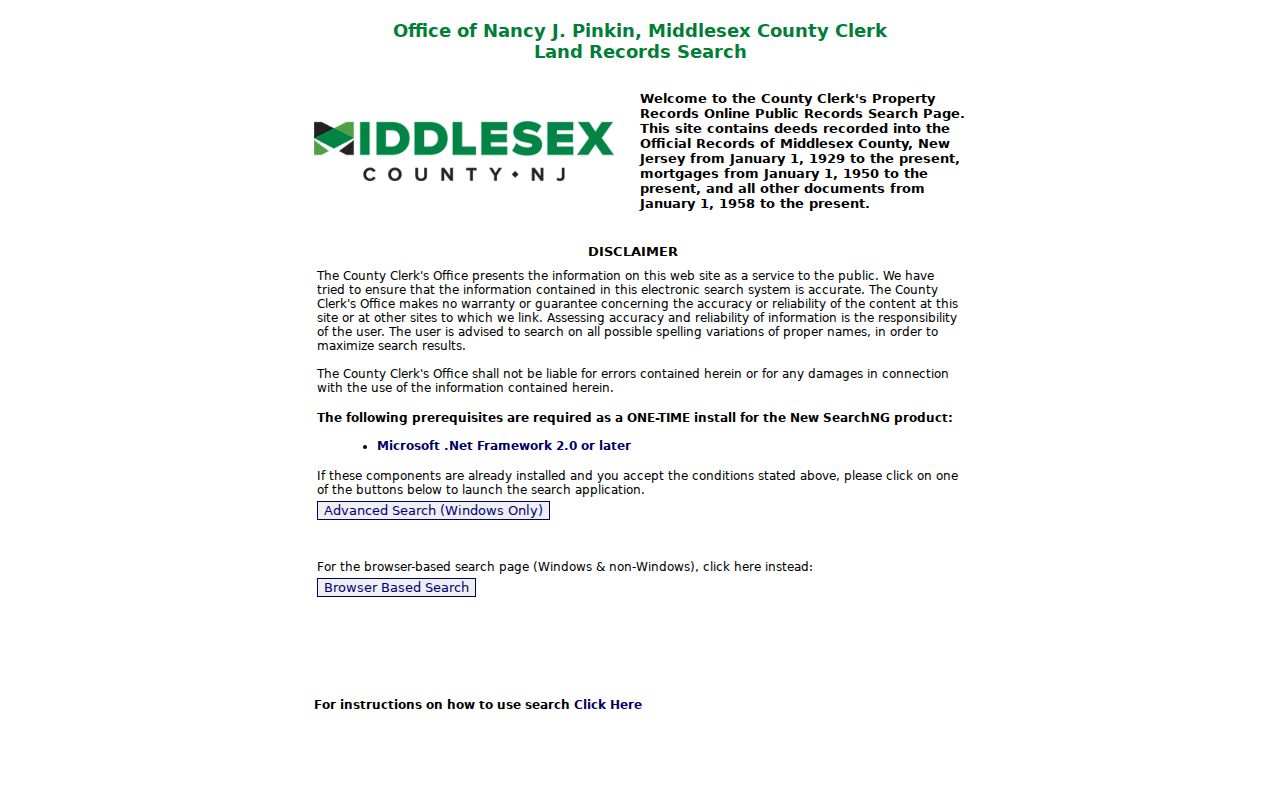 South Plainfield street directory Middlesex records-search coverage screen