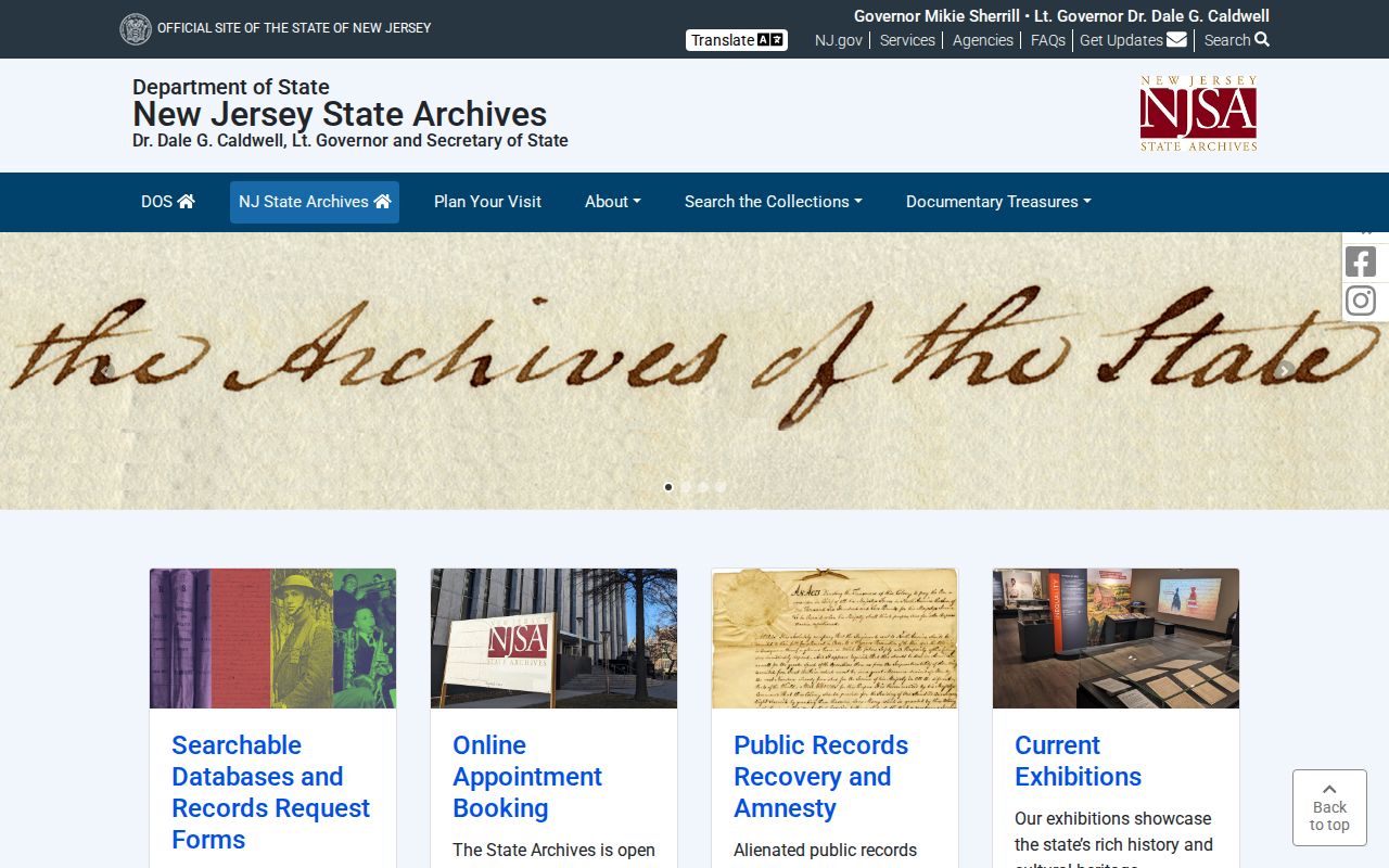South Plainfield previous residents New Jersey State Archives research center