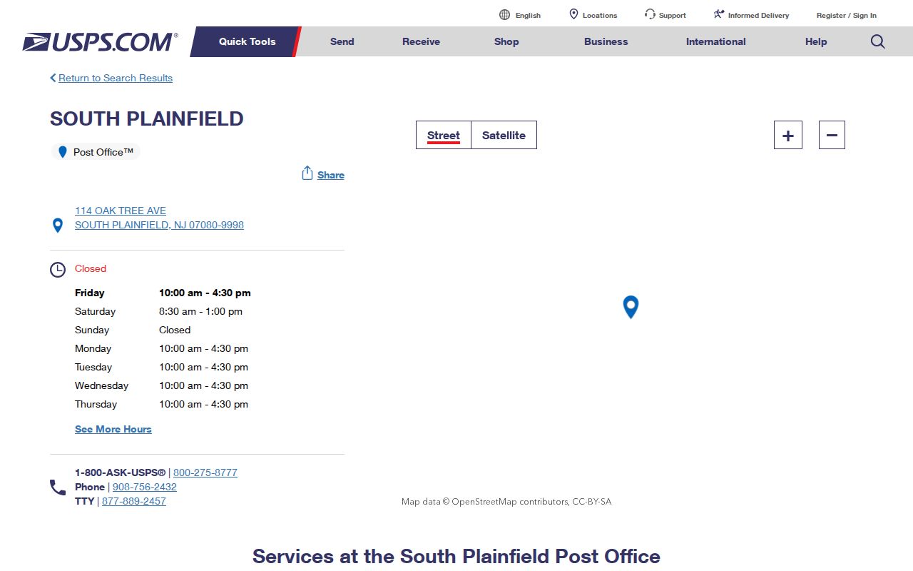 South Plainfield ZIP code directory view of the South Plainfield Post Office 07080 listing
